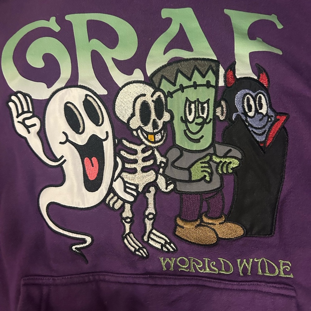 Purple Graphic Hoodie with Halloween Characters